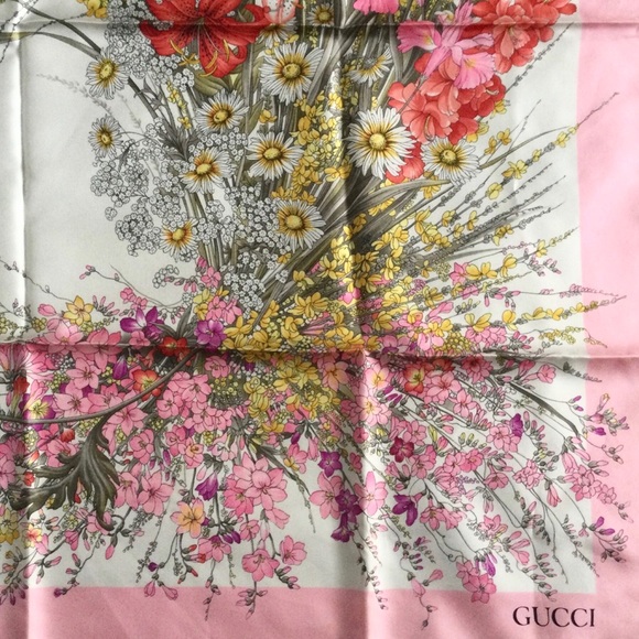 Vintage Gucci Floral Silk Scarf - Picture 2 of 6
